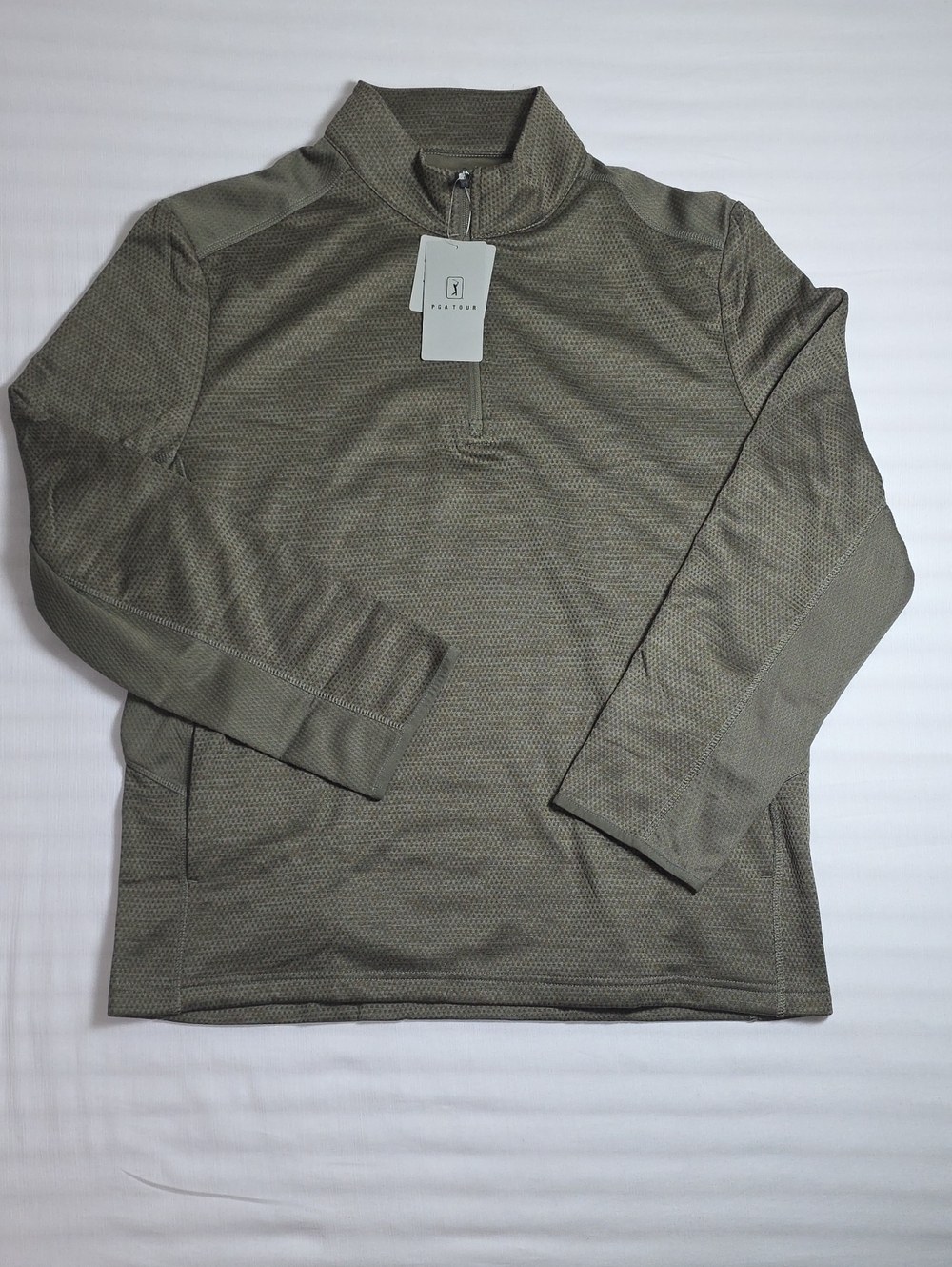 0859 PGA Tour Olive Green Textured Quarter-Zip; L